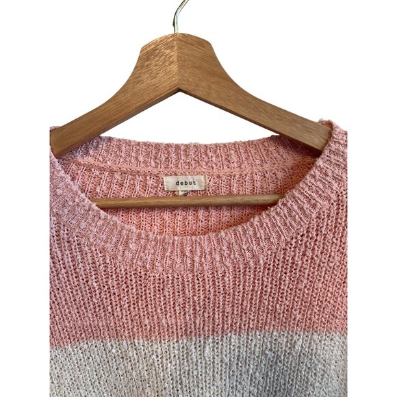Debut Striped Crewneck Sweater Pink White Women's Size Medium Lightweight Top - Picture 3 of 4